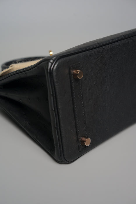 Hermes Birkin 25 in Black Ostrich Rghw (Brand New)