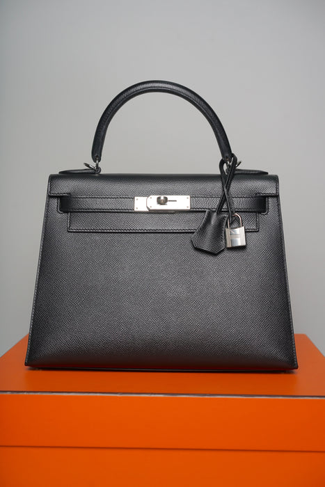 Hermes Kelly 28 in Black Epsom Sellier Phw