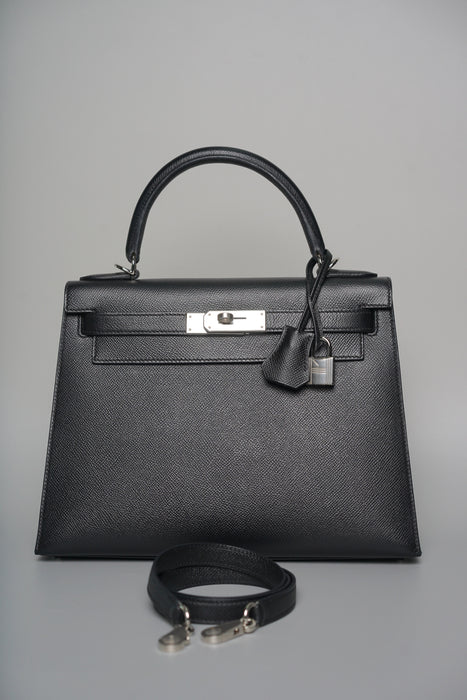 Hermes Kelly 28 in Black Epsom Sellier Phw