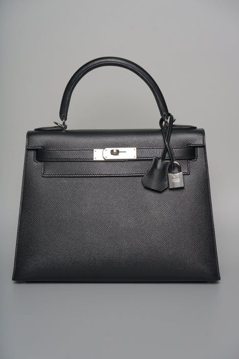 Hermes Kelly 28 in Black Epsom Sellier Phw