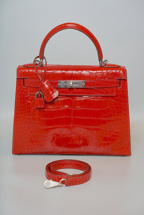 Hermes Kelly 28 in Braise Shiny Alligator Phw