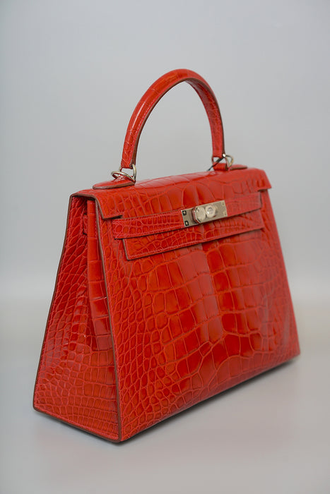 Hermes Kelly 28 in Braise Shiny Alligator Phw