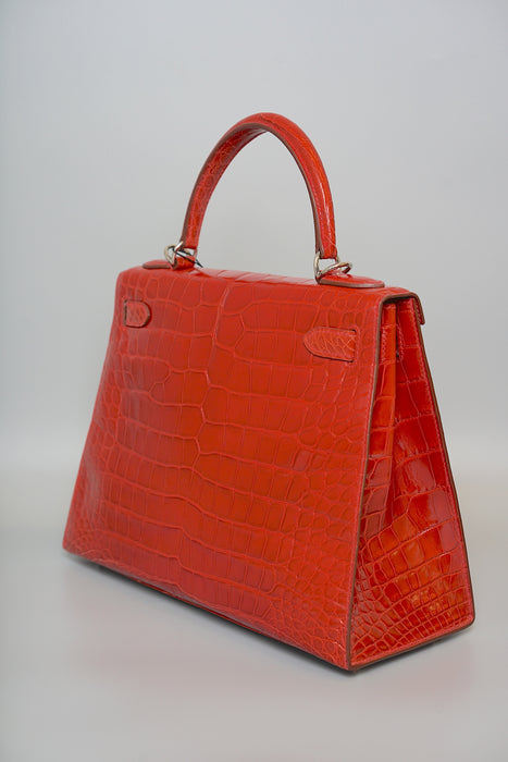 Hermes Kelly 28 in Braise Shiny Alligator Phw