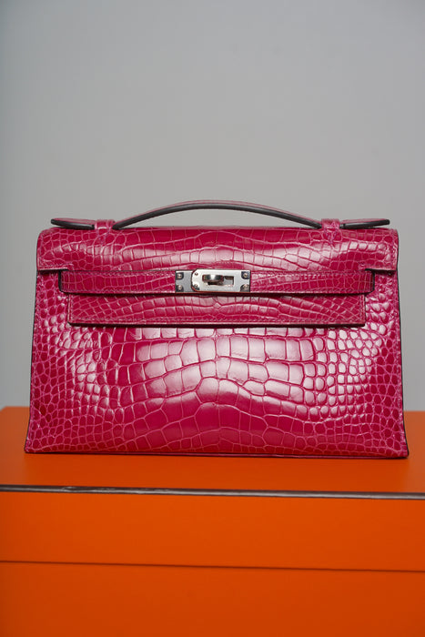 Hermes Kelly Pochette in Rose Scheherazade Shiny Phw