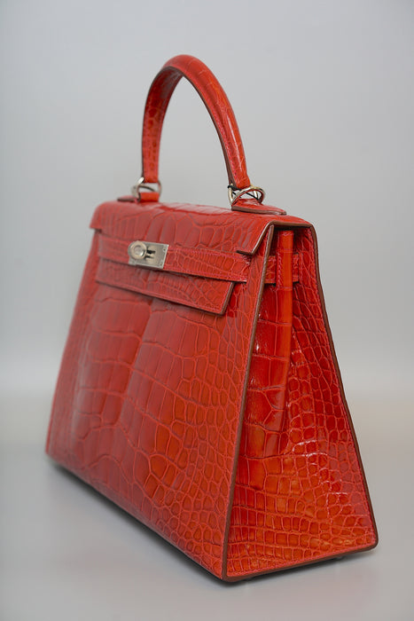 Hermes Kelly 28 in Braise Shiny Alligator Phw