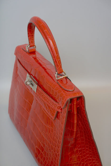 Hermes Kelly 28 in Braise Shiny Alligator Phw