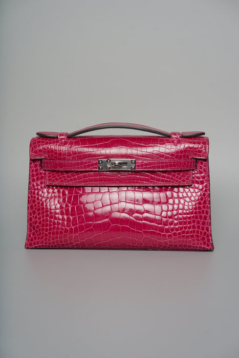 Hermes Kelly Pochette in Rose Scheherazade Shiny Phw