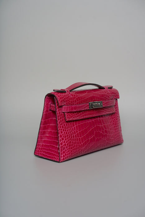 Hermes Kelly Pochette in Rose Scheherazade Shiny Phw