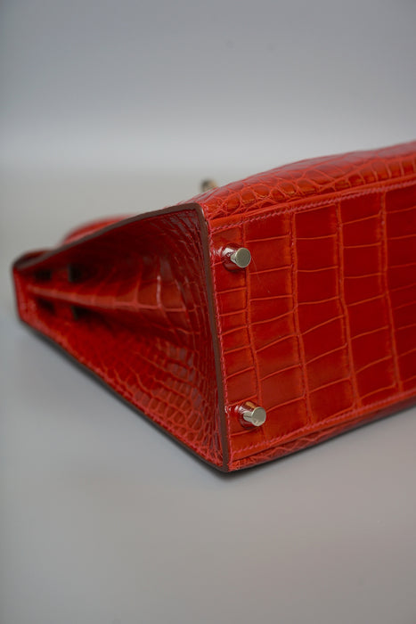 Hermes Kelly 28 in Braise Shiny Alligator Phw