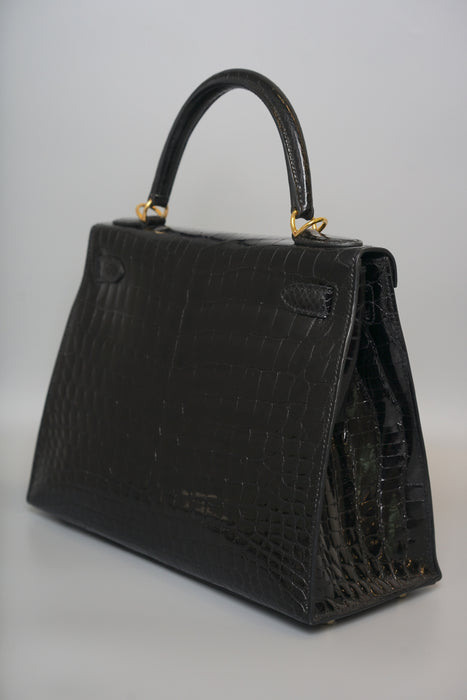 Hermes Kelly 28 in Black Shiny Niloticus Ghw ( Brand New)