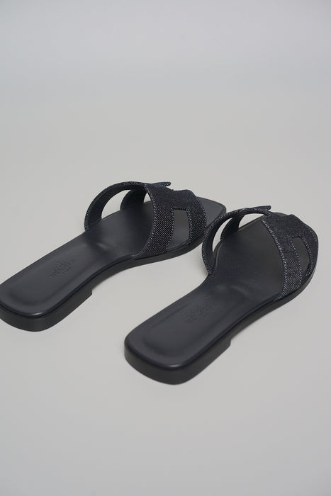 Hermes Oran Sandal in Dark Blue Denim Size 37.5 (Brand New)