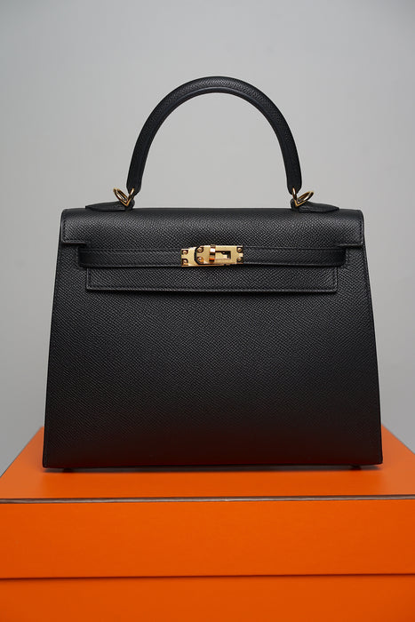 Hermes Kelly II Sellier 25 in Noir Ghw