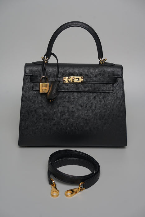 Hermes Kelly II Sellier 25 in Noir Ghw