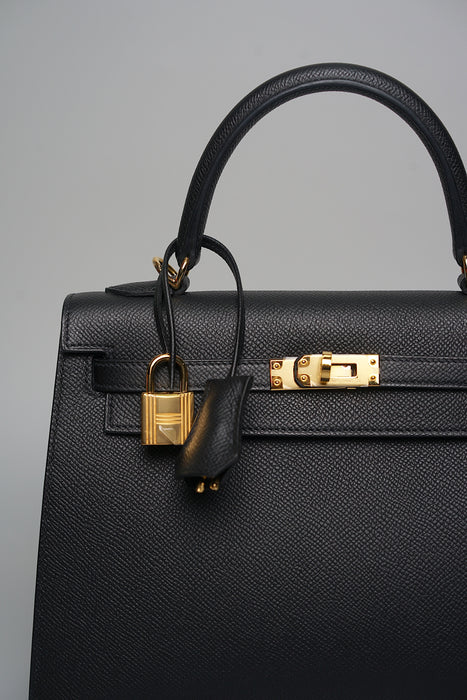 Hermes Kelly II Sellier 25 in Noir Ghw