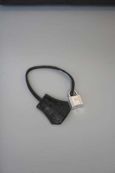 Hermes Birkin 25 Sellier in Black Shiny Porosus Diamonds Phw