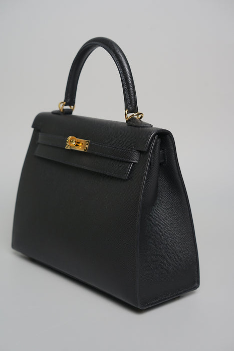 Hermes Kelly II Sellier 25 in Noir Ghw