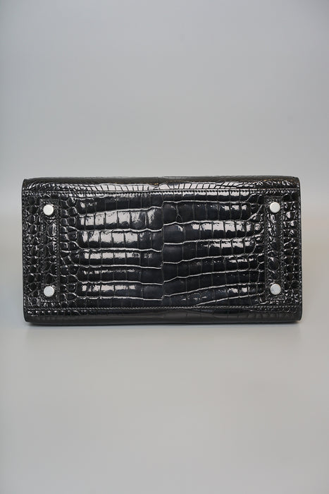 Hermes Birkin 25 Sellier in Black Shiny Porosus Diamonds Phw