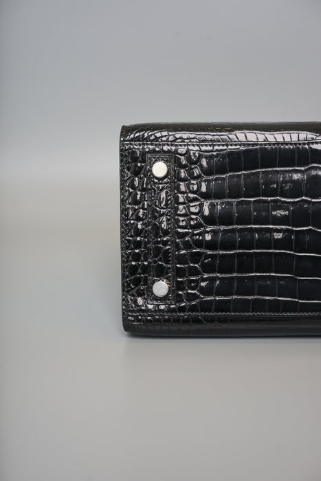 Hermes Birkin 25 Sellier in Black Shiny Porosus Diamonds Phw