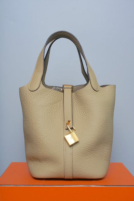 Hermes Picotin 18 Clemence in Beige Marfa Ghw