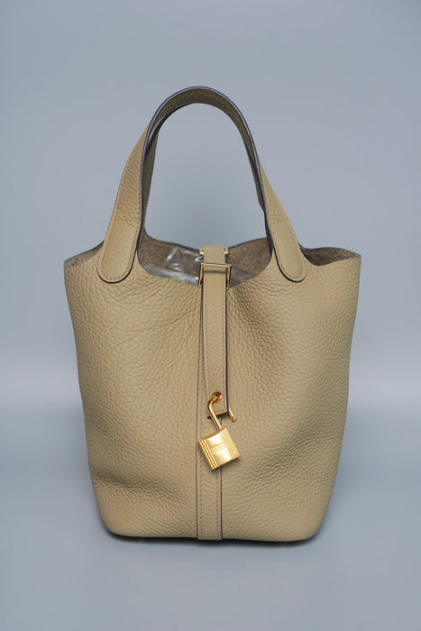 Hermes Picotin 18 Clemence in Beige Marfa Ghw