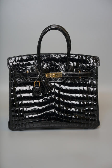 Hermes Birkin 25 in Black Shiny Niloticus Ghw (Brand New)