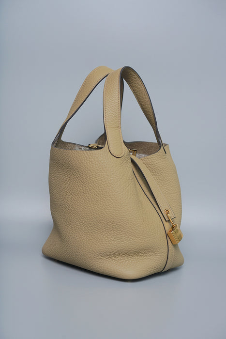 Hermes Picotin 18 Clemence in Beige Marfa Ghw