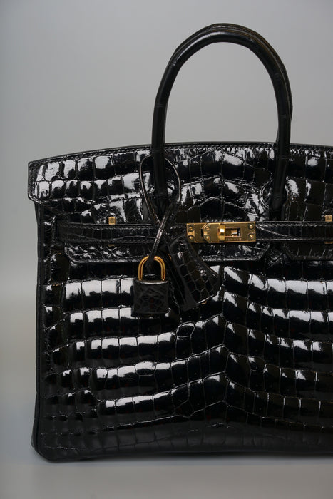 Hermes Birkin 25 in Black Shiny Niloticus Ghw (Brand New)