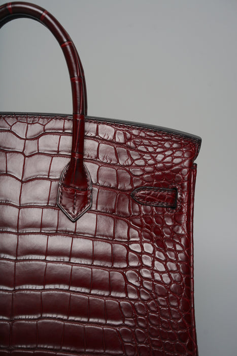 Hermes Birkin 25 in Burgundy / Bordeaux Matte Alligator Phw