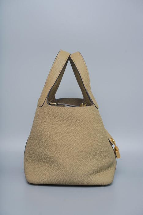 Hermes Picotin 18 Clemence in Beige Marfa Ghw
