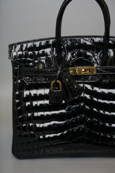 Hermes Birkin 25 in Black Shiny Niloticus Ghw (Brand New)