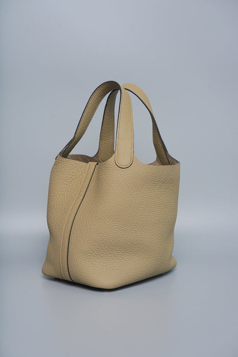 Hermes Picotin 18 Clemence in Beige Marfa Ghw