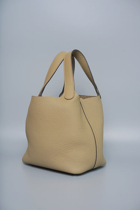 Hermes Picotin 18 Clemence in Beige Marfa Ghw