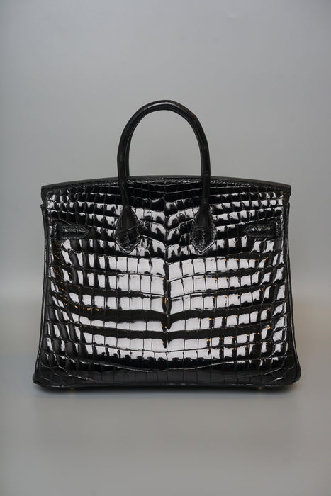 Hermes Birkin 25 in Black Shiny Niloticus Ghw (Brand New)