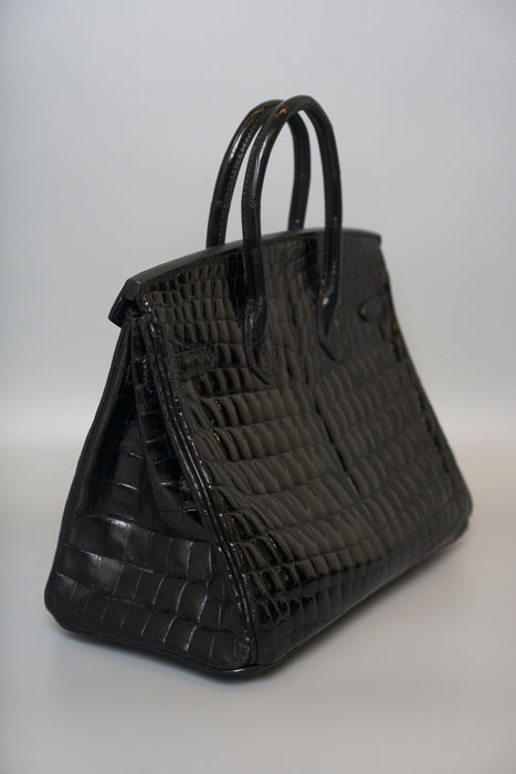 Hermes Birkin 25 in Black Shiny Niloticus Ghw (Brand New)