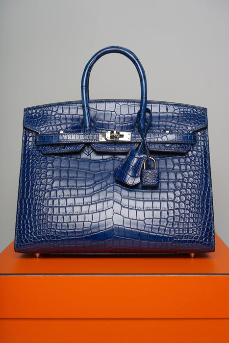 Hermes Birkin 25 in Aizome Porosus Crododile Phw