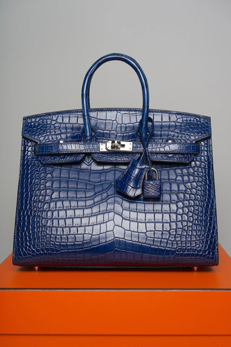 Hermes Birkin 25 in Aizome Porosus Crododile Phw