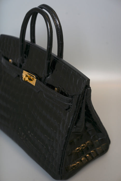 Hermes Birkin 25 in Black Shiny Niloticus Ghw (Brand New)