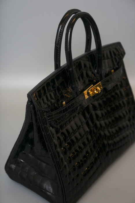 Hermes Birkin 25 in Black Shiny Niloticus Ghw (Brand New)