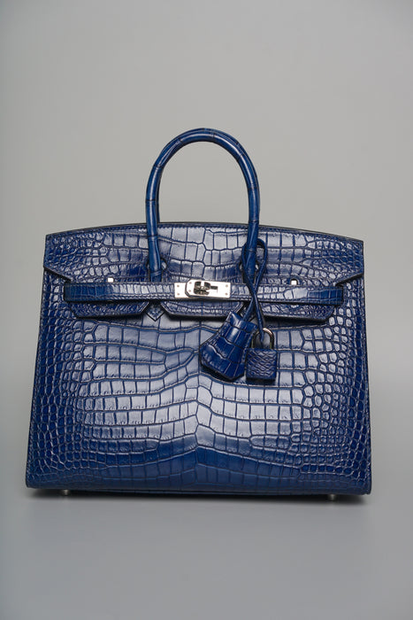 Hermes Birkin 25 in Aizome Porosus Crododile Phw