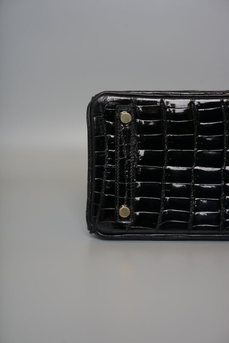 Hermes Birkin 25 in Black Shiny Niloticus Ghw (Brand New)