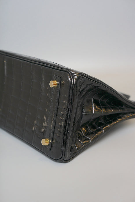 Hermes Birkin 25 in Black Shiny Niloticus Ghw (Brand New)