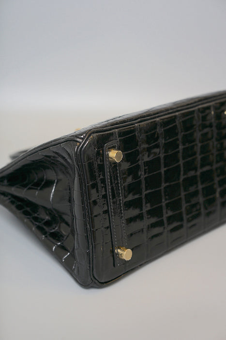Hermes Birkin 25 in Black Shiny Niloticus Ghw (Brand New)
