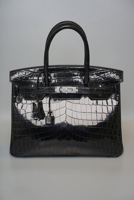 Hermes Birkin 30 in Black Shiny Niloticus Phw