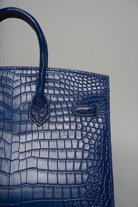 Hermes Birkin 25 in Aizome Porosus Crododile Phw