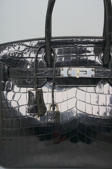 Hermes Birkin 30 in Black Shiny Niloticus Phw