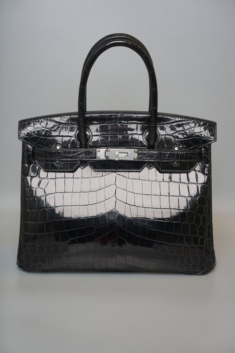 Hermes Birkin 30 in Black Shiny Niloticus Phw