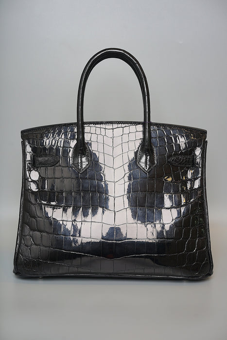 Hermes Birkin 30 in Black Shiny Niloticus Phw