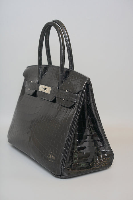 Hermes Birkin 30 in Black Shiny Niloticus Phw