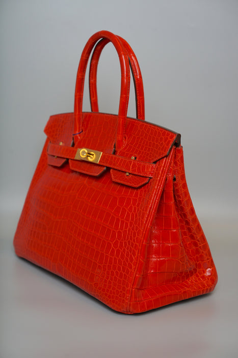 Hermes Birkin 30 in Geranium Shiny Porosus Ghw
