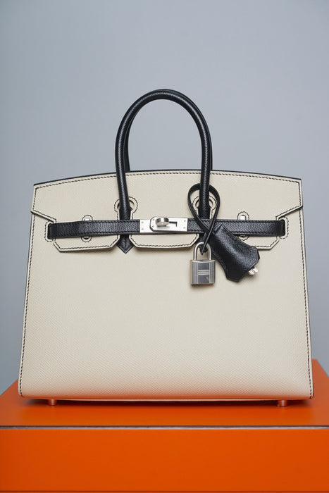Hermes Birkin 25 Panda HSS in Nata x Black Epsom Brushed Phw (Brand New)